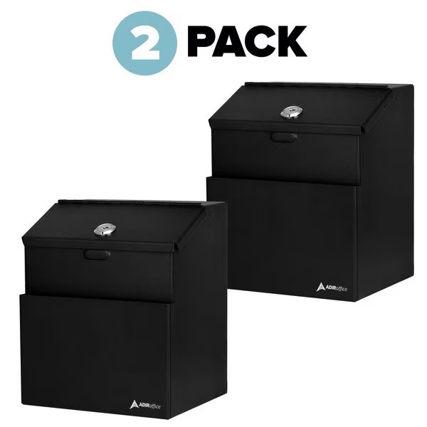 Wall Mountable Steel Locking Suggestion Box, Black, PK2, Adiroffice, Mfr#: ADI631-01-BLK-2pk
